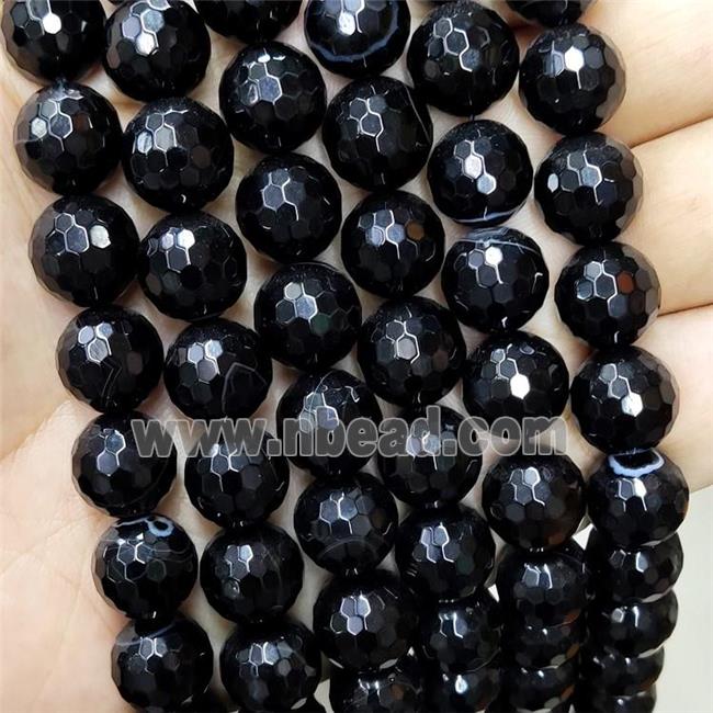 Black Stripe Agate Beads Faceted Round
