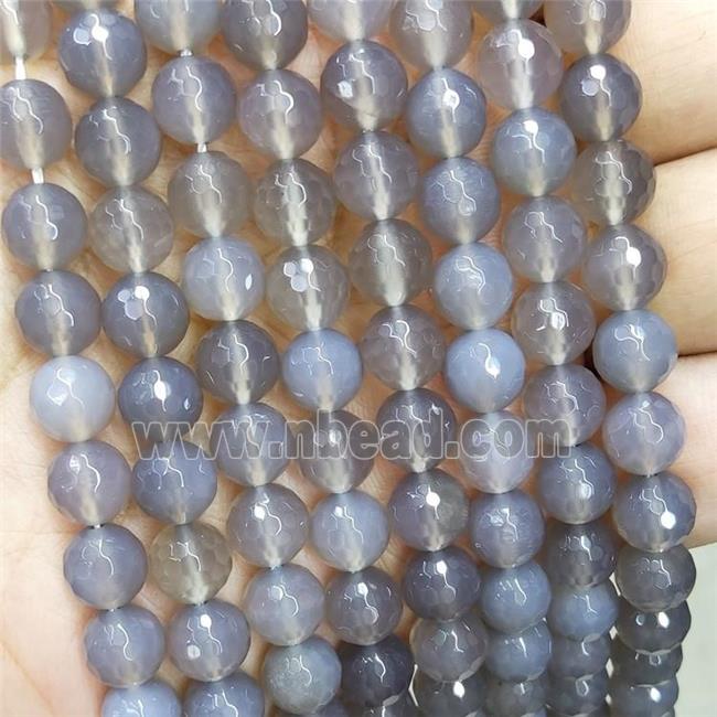 Natural Gray Agate Beads Faceted Round
