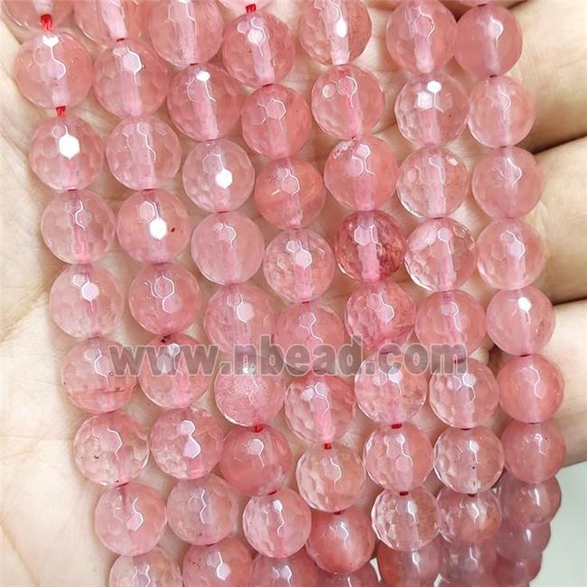 Synthetic Watermelon Quartz Beads Pink Dye Faceted Round