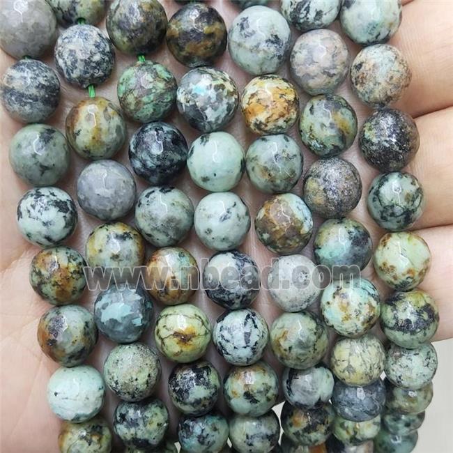 Natural Green African Turquoise Beads Faceted Round