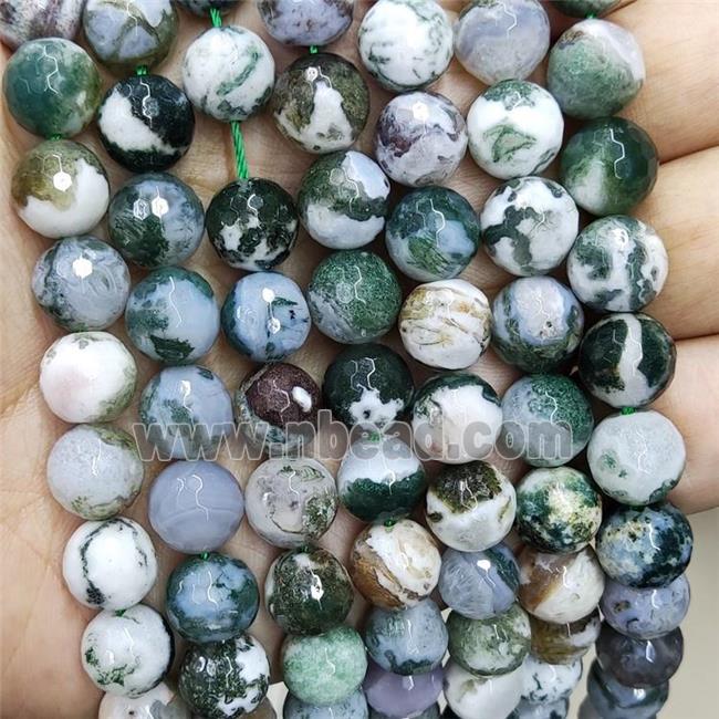 Natural Tree Agate Beads Green Dendrite Faceted Round
