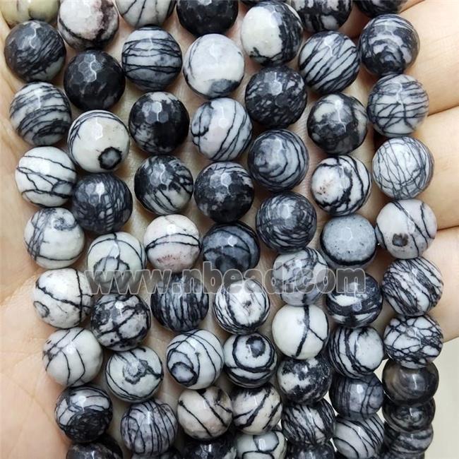 Natural Black Silk Jasper Beads Facete Round