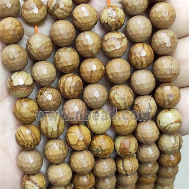Natural Brown Wooden Lace Jasper Beads Faceted Round