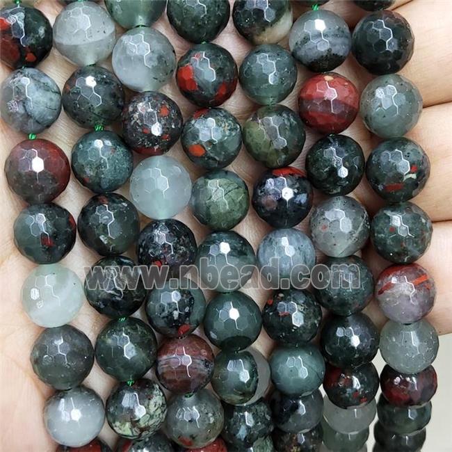 Natural Green African Bloodstone Beads Heliotrope Faceted Round