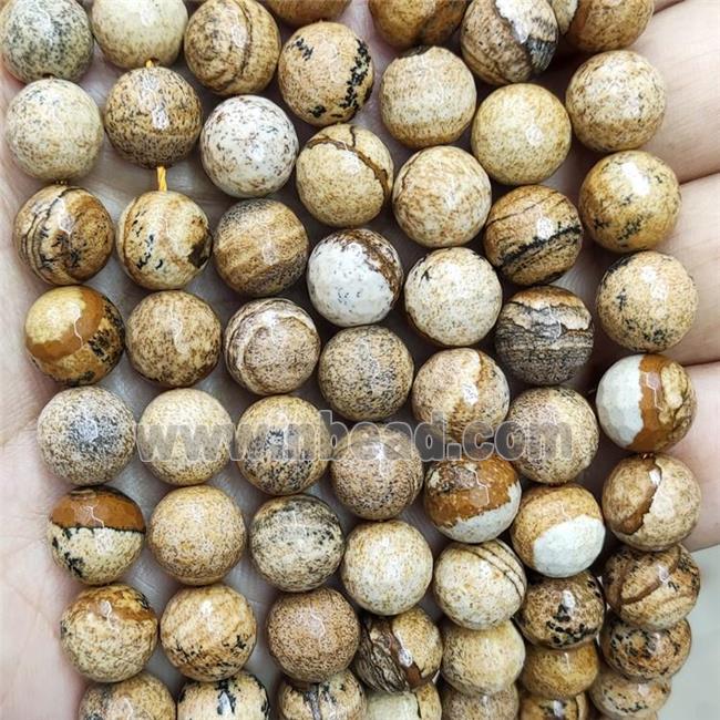 Natural Picture Jasper Beads Yellow Faceted Round