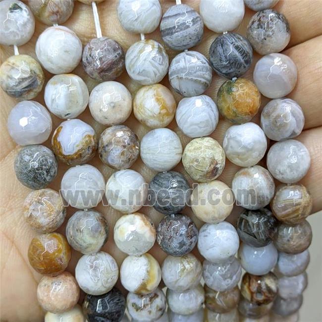 Natural Bamboo Zhuye Agate Beads Faceted Round
