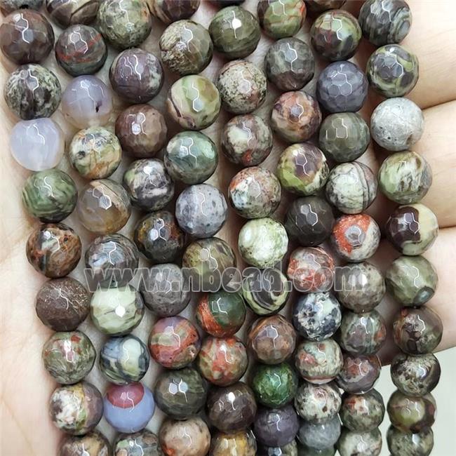 Natural Ocean Jasper Beads Green Faceted Round