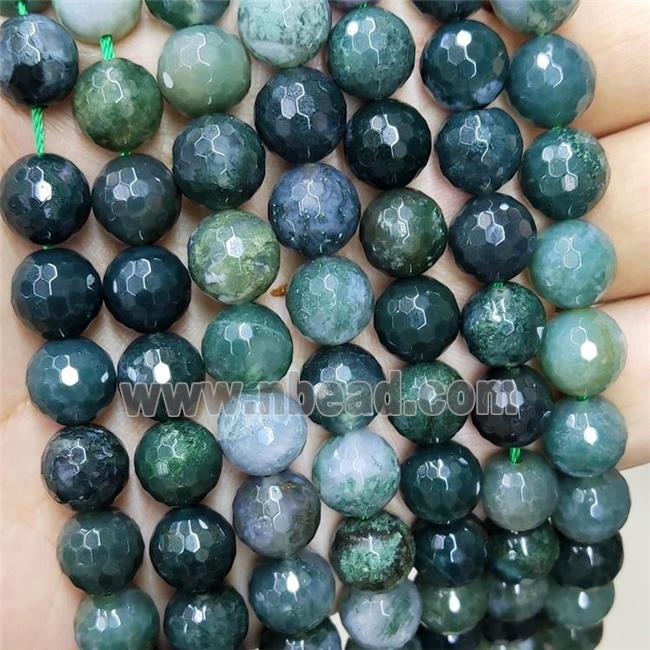 Natural Green Moss Agate Beads Faceted Round