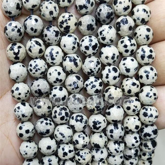 Natural Dalmatian Jasper Beads Black Faceted Round