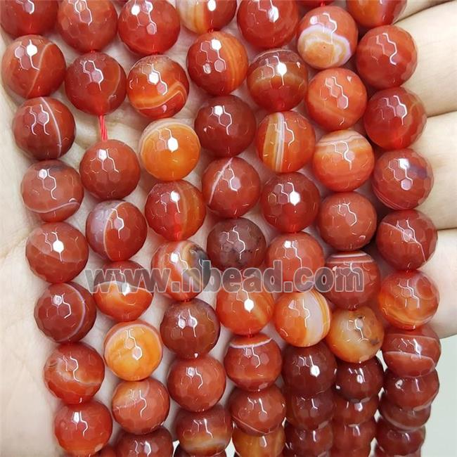 Red Stripe Agate Beads Faceted Round