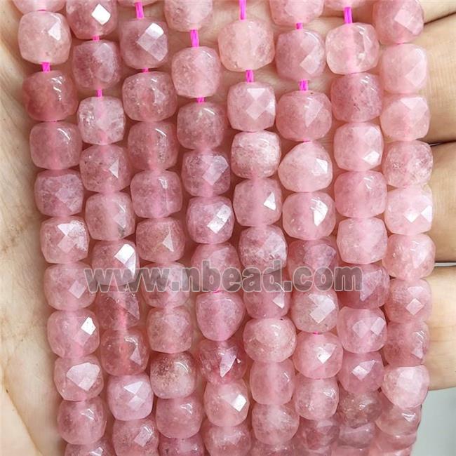 Natural Pink Strawberry Quartz Beads Faceted Cube