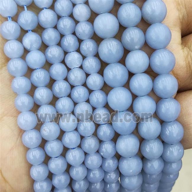 Natural Angelite Beads Smooth Round Blue