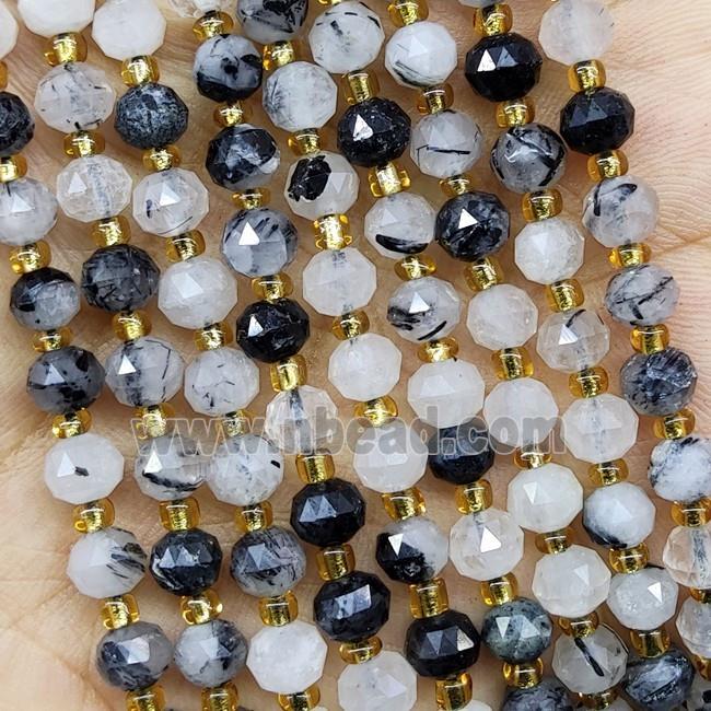 Natural Black Rutilated Quartz Beads Cut Rondelle