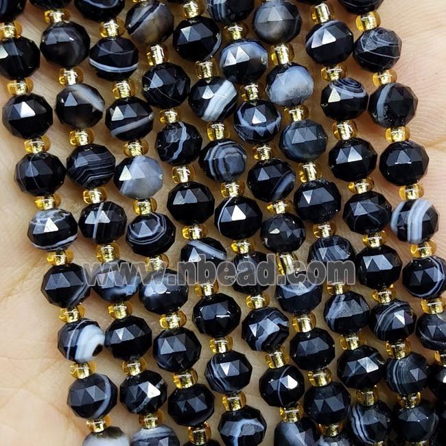 Natural Black Stripe Agate Beads Cut Rondelle