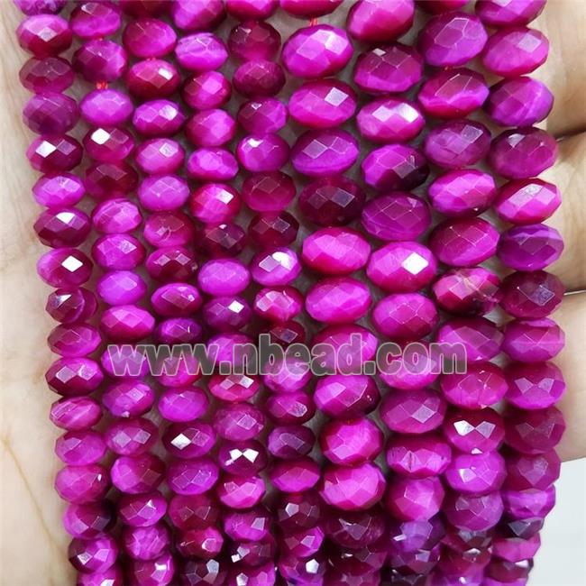 Hotpink Tiger Eye Stone Beads Faceted Rondelle Dye