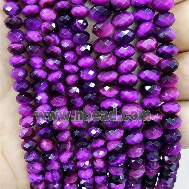 Fuchsia Tiger Eye Stone Beads Faceted Rondelle