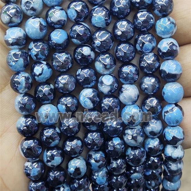 Blue Fire Agate Beads Faceted Round Electroplated
