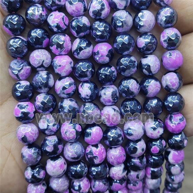 Hotpink Fire Agate Beads Faceted Round Electroplated