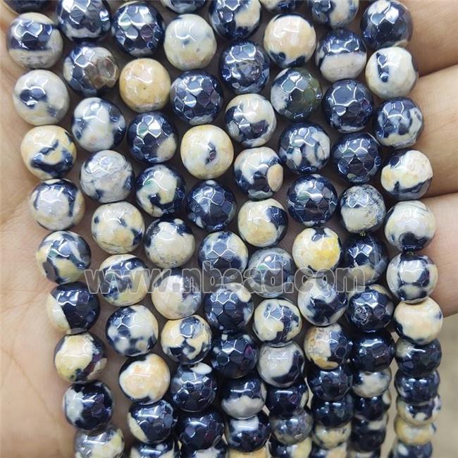 Yellow Fire Agate Beads Faceted Round Electroplated