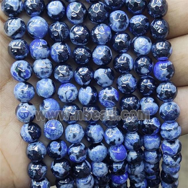Blue Fire Agate Beads Faceted Round Electroplated