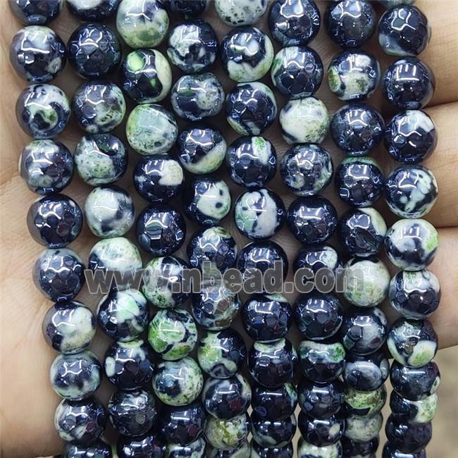 Green Fire Agate Beads Faceted Round Electroplated
