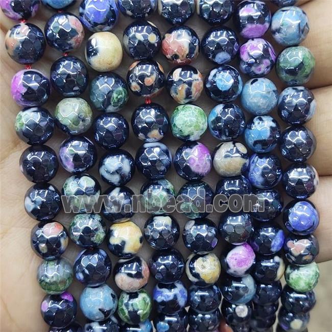 Fire Agate Beads Faceted Round Mixed Color Electroplated
