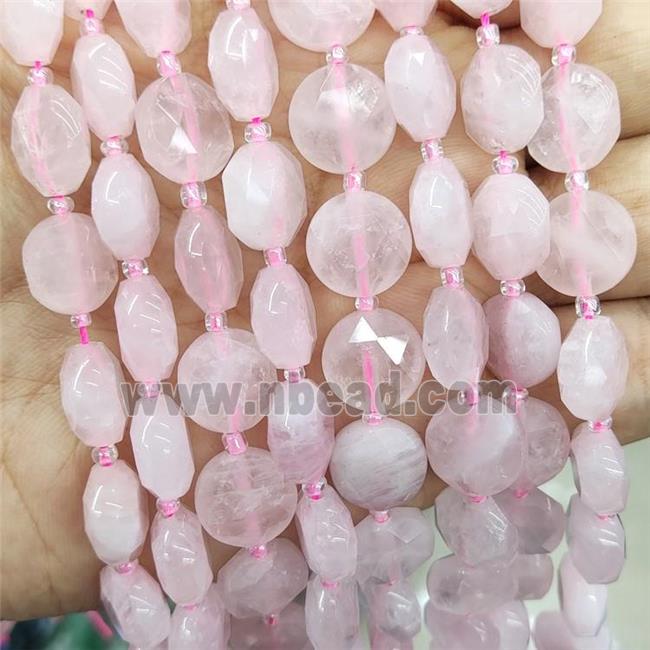 Natural Pink Rose Quartz Beads Faceted Circle