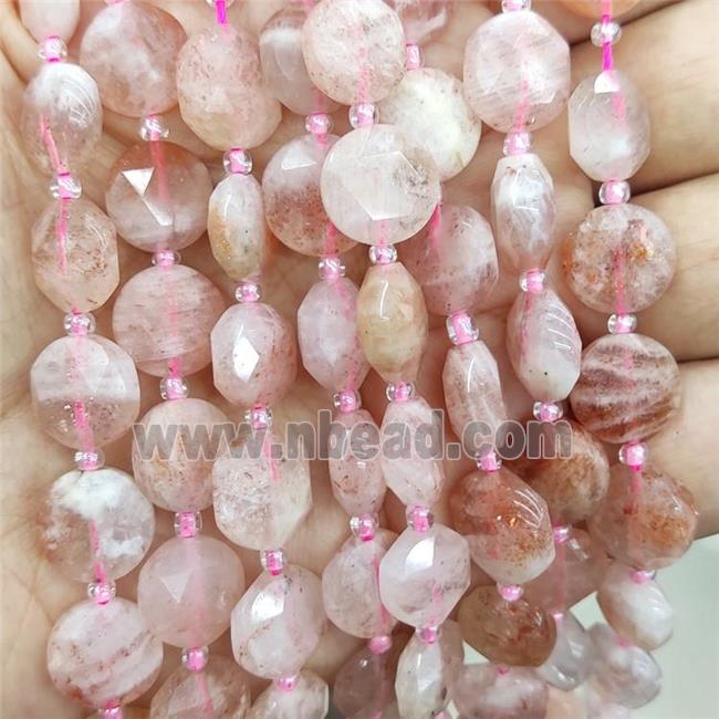 Natural Peach Sunstone Beads Faceted Circle