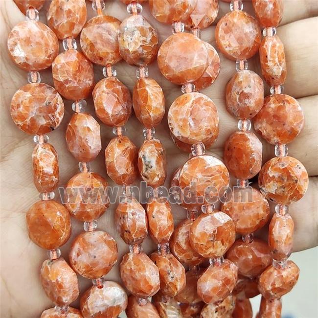 Natural Orange Calcite Beads Faceted Circle