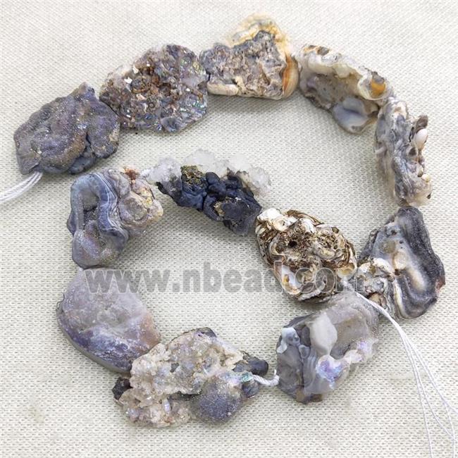 Natural Agate Druzy Beads Slice Freeform