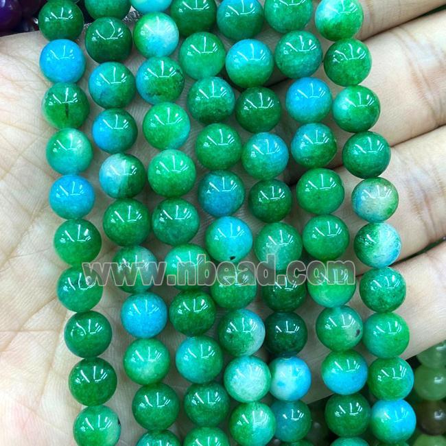 Dichromatic Jade Beads Green Dye Smooth Round