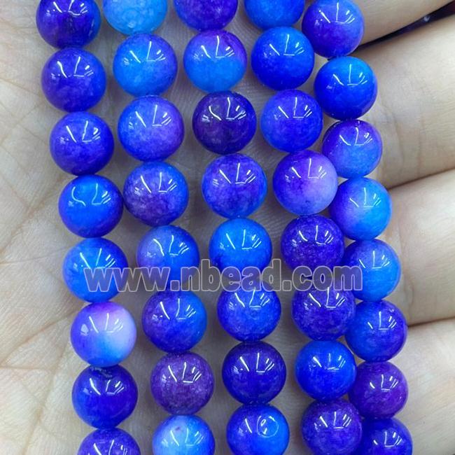 Dichromatic Jade Beads Blue Dye Smooth Round
