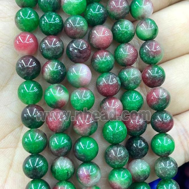 Dichromatic Jade Beads Green Red Dye Smooth Round