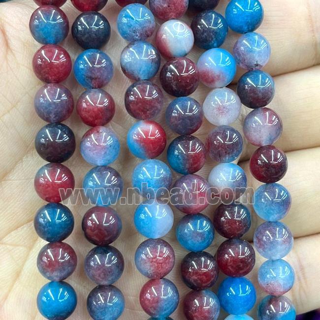 Dichromatic Jade Beads Blue Red Dye Smooth Round
