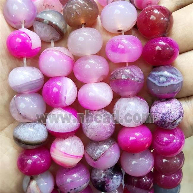 Natural Agate Beads Hotpink Dye Smooth Rondelle