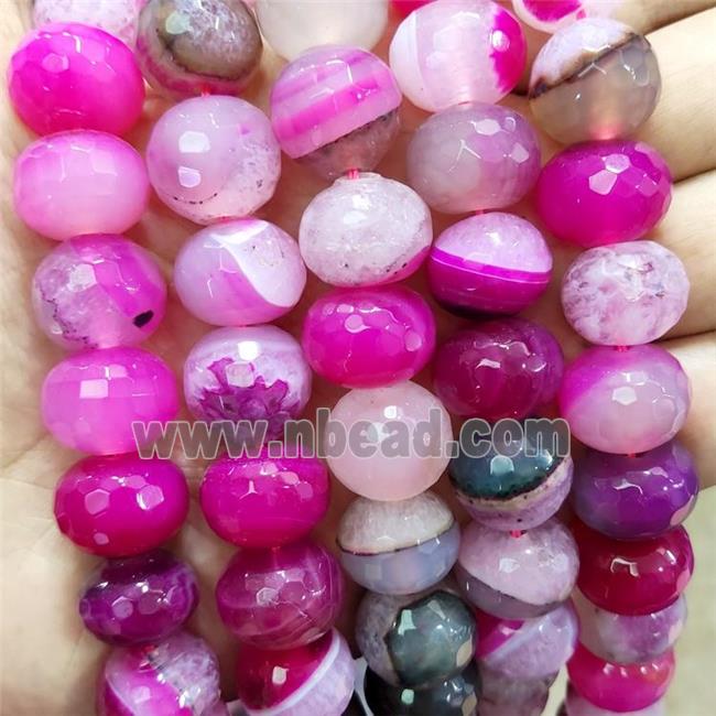 Natural Agate Beads Hotpink Dye Faceted Rondelle