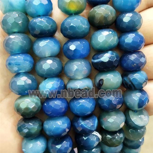 Natural Agate Beads Blue Dye Faceted Rondelle