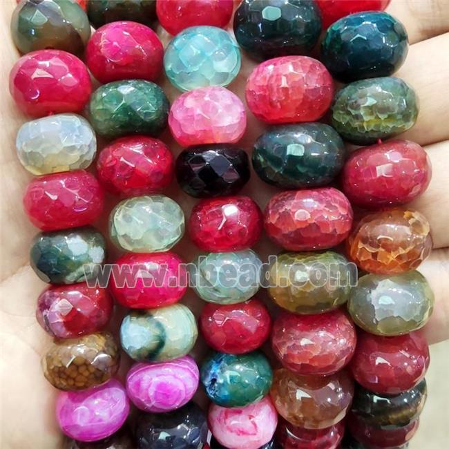 Natural Veins Agate Beads Dye Mixed Color Faceted Rondelle