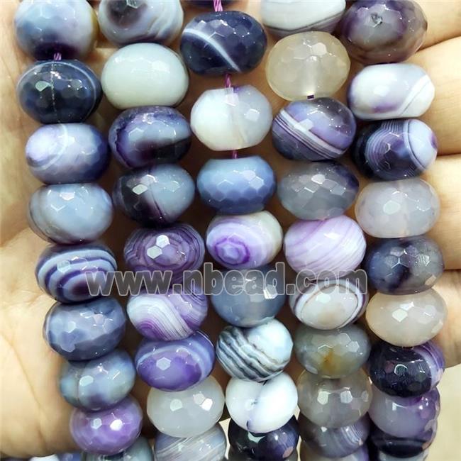 Natural Stripe Agate Beads Purple Dye Faceted Rondelle