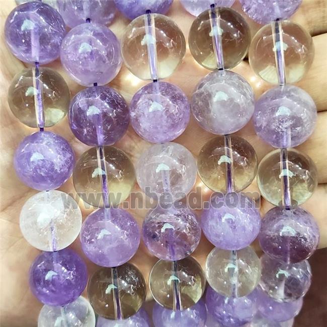 Natural Amethyst And Clear Quartz Beads Smooth Round
