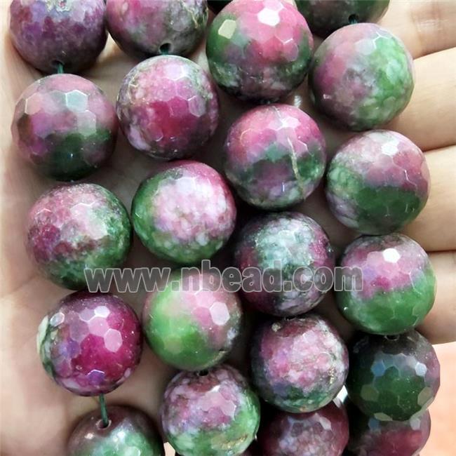 Natural Jade Beads Dye Red Green Faceted Round