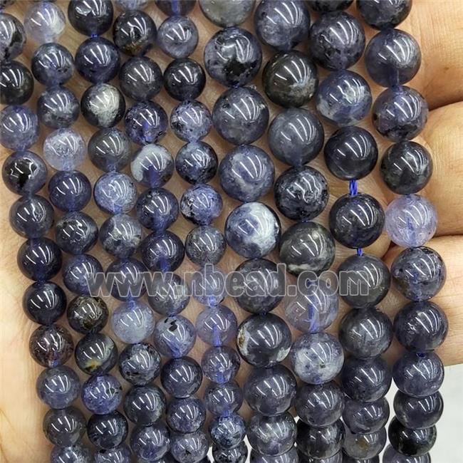 Natural Iolite Beads Smooth Round Inkblue