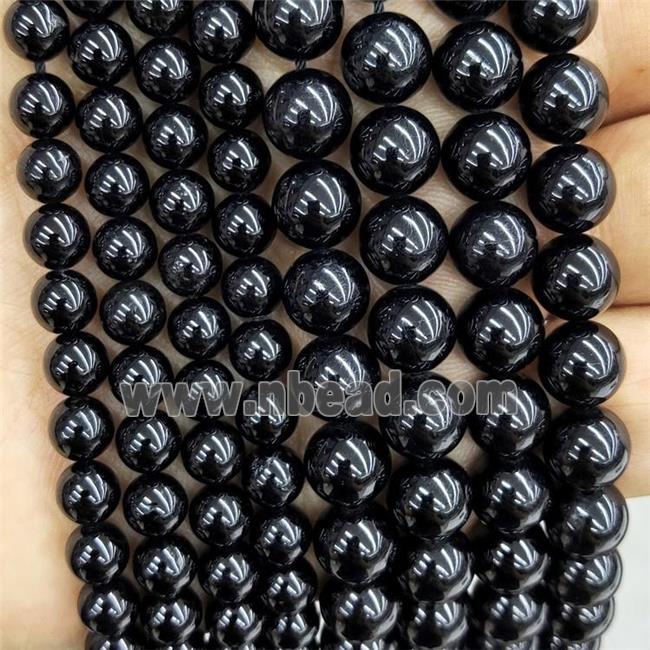 Natural Black Tourmaline Beads Smooth Round
