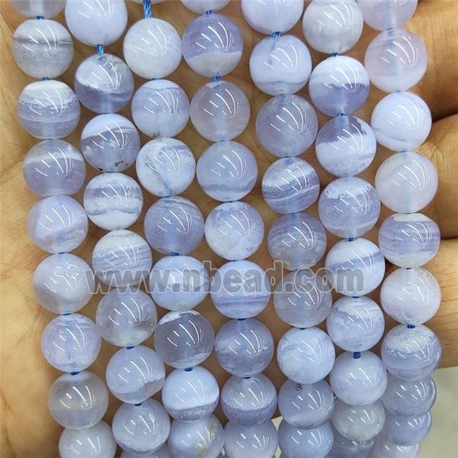 Natural Blue Lace Agate Beads Smooth Round