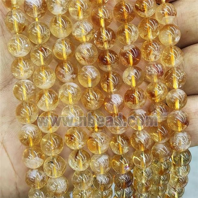 Natural Citrine Beads Yellow Treated Smooth Round