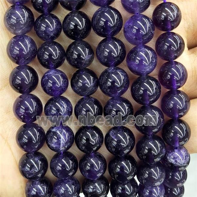 Natural Amethyst Beads Deep Purple Smooth Round