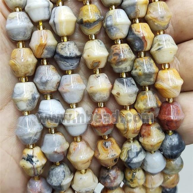 Natural Yellow Crazy Lace Agate Bicone Beads