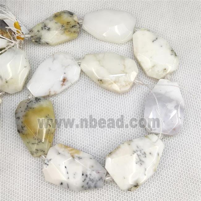 Natural White Moss Opal Teardrop Beads
