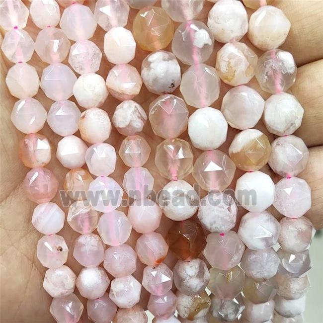 Natural Pink Cherry Sakura Agate Beads Cut Round
