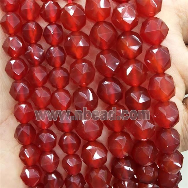 Natural Agate Beads Red Dye Cut Round
